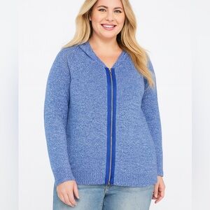 J. Jill Marled Knit Sweater 4X Hoodie Fill Zip Cozy Satin Trim